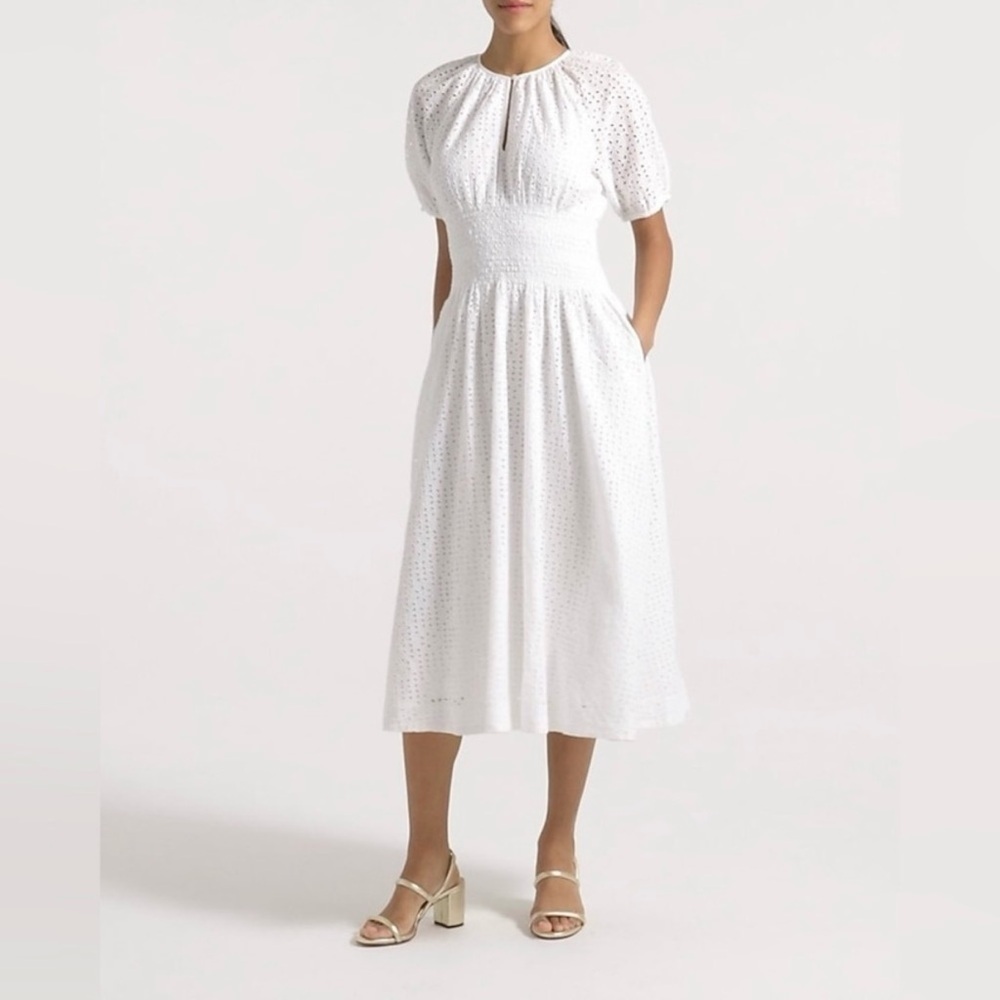 J. Crew Provence Smocked-Waist Midi Dress in Eyelet, White - Picture 13 of 13